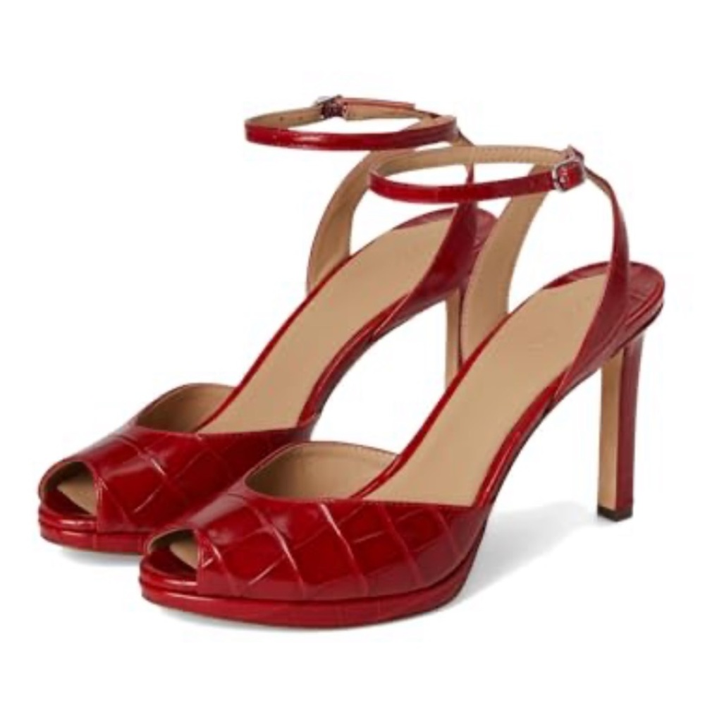 LAUREN by RALPH LAUREN Kyla Crocodile Embossed Leather Sandal - Sz. 8